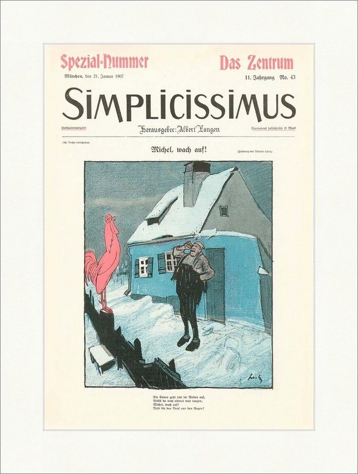 Kunstdruck Titelseite der Nummer 43 von 1907 Wilhelm Schulz Hahn Winter Simplicis, (1 St) von OTTO