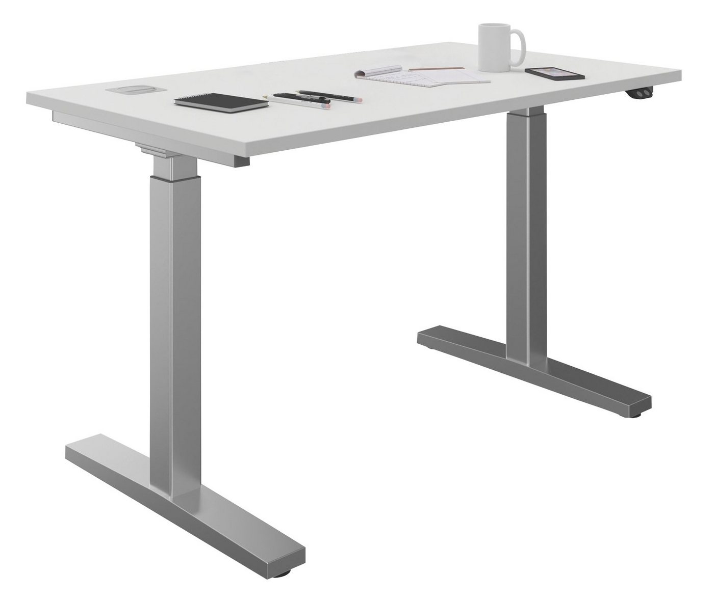 Schreibtisch Computertisch DESK, Grau, Weiß, 160 x 70 x 80 cm, elektrisch höhenverstellbar, mit Motor und Auffahrschutz von OTTO