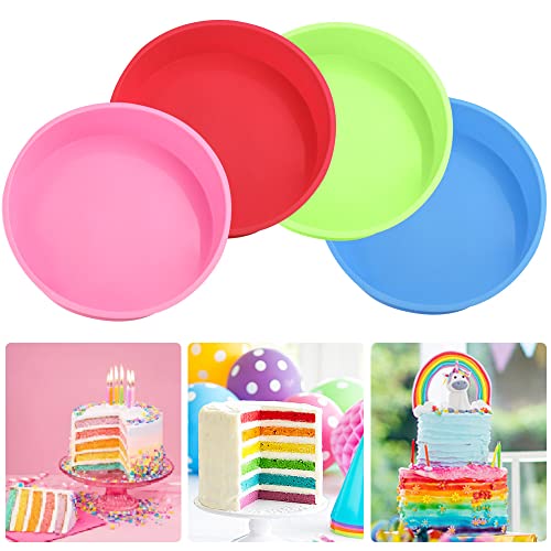 OTTYMO 4 Stück Rund Kuchenformen Silikon Tortenform Schichtkuchen Backform Regenbogentorte Durchmesser 20cm Schichtkuchenform 5cm Hohe Antihaft Schichtkuchen Formen für Kuchen Brote(4 Farben) von OTTYMO