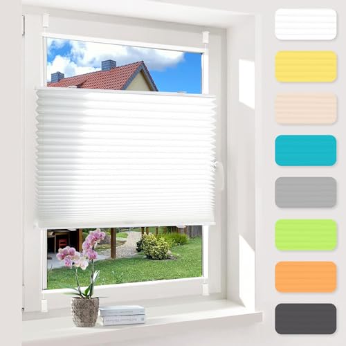 OUBO Plissee ohne Bohren Weiß 120x120cm Plissee Klemmfix Version Plisseerollo Sichtschutz und Sonnenschutz Blickdicht Easyfix lichtdurchlässig Rollo für Fenster & Tür Einfache Montage von OUBO