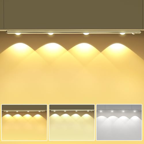 44CM Unterbauleuchte Schrankbeleuchtung LED mit Bewegungsmelder, 1300mAh Dimmbar Schranklicht 3000K/4000K/6000K Küchenbeleuchtung Schrankleuchte Led Leiste für Kleiderschrank Schrank Treppe Nachtlicht von OUILA