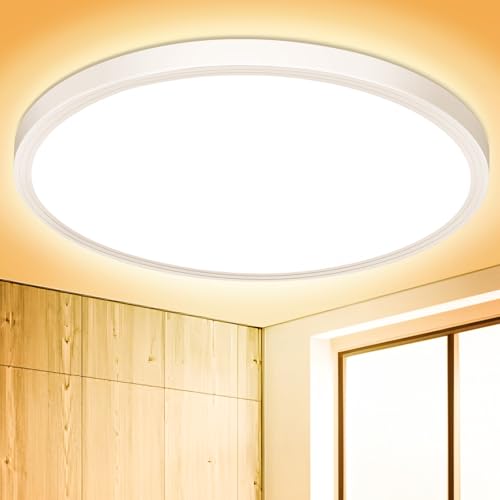 Deckenlampe LED Deckenleuchte Flach Rund - 18W 3000K 1600LM IP44 Modern Warmweiss Led Lampe Badezimmer Badlampe Decke Küchenlampe für Bad Flur Schlafzimmer Wohnzimmer Balkon Treppe Keller Dünn Ø223mm Deckenlampe LED Deckenleuchte Flach Rund - 18W 3000K 1600LM IP44 Modern Warmweiss Led Lampe Badezimmer Badlampe Decke Küchenlampe für Bad Flur Schlafzimmer Wohnzimmer Balkon Treppe Keller Dünn Ø223mm von OUILA