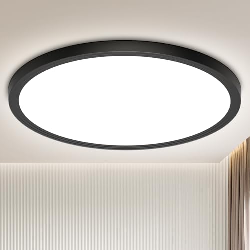 Deckenlampe Led Deckenleuchte Schwarz Lampe - Flach Rund Modern Naturweiß Deckenlampe Badezimmer Lampe Decke Badlampe Küchenlampe für Wohnzimmer Keller Flur Küche Schlafzimmer, 18W 4000K 1600LM 22CM Deckenlampe Led Deckenleuchte Schwarz Lampe - Flach Rund Modern Naturweiß Deckenlampe Badezimmer Lampe Decke Badlampe Küchenlampe für Wohnzimmer Keller Flur Küche Schlafzimmer, 18W 4000K 1600LM 22CM von OUILA