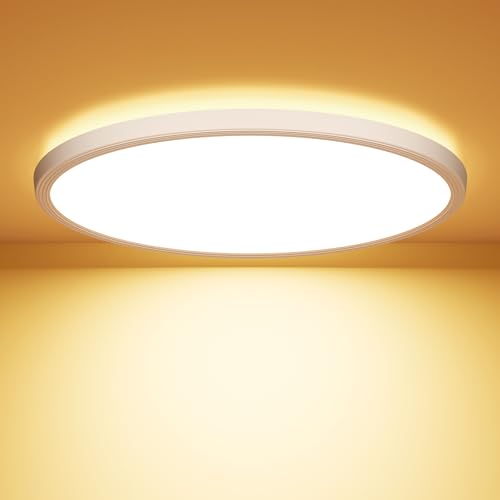 OUILA LED Deckenleuchte Flach Rund - Ø22CM Deckenlampe LED 18W 1600LM 3000K Warmweiß IP44 Wasserdicht Badezimmer Lampe, Badlampe Decke für Bad Küche Flur Schlafzimmer Keller von OUILA