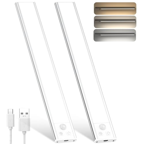 OUILA Unterbauleuchte Küche Led 31CM Schrankbeleuchtung mit Bewegungsmelder 3 Farbmodi Dimmbar Schrankleuchte LED USB-C Wiederaufladbar Lichtleiste für Küche Kleiderschrank Treppe Schrank 2 Stück von OUILA