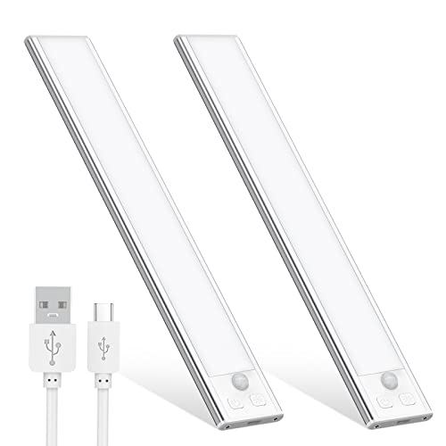 Unterbauleuchte Küche LED 20.5CM Schrankbeleuchtung mit Bewegungsmelder Stufenlose Dimmbar Unterbauleiste Led Leiste 1000mAh Aufladbar Nachtlicht für Küche Treppe Spiegelschrank Bücherregal-2 Stück von OUILA