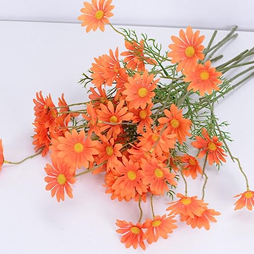 Künstliche Blumen, 12 Bündel, künstliche Seidenblumen, Gänseblümchen, UV-beständig, für den Außenbereich, gefälschte Wildblumen mit Stielen, grüne Sträucher Pflanzen, (orange) von OUKEYI