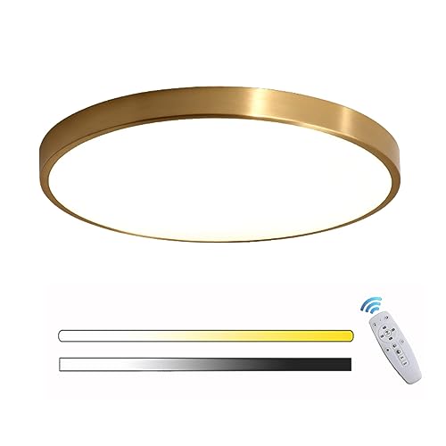 LED Deckenleuchte Gold Dimmbar Deckenlampe mit Fernbedienung Rund Flach Deckenlampe Gold Schlafzimmer Modern Innen für Flur Wohnzimmer Küchen Balkon Badezimmer Ankleidezimmer Beleuchtung Ø30cm+18W von OURLOVEII