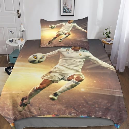 OUSIKA Cristiano Ronaldo Bettwäsche Set Bettbezug 3D Bedruckte Betten Für Kinder Jungen Mädchen Thema Raumdekor Kuschelig 3 Teilig Sets Single（135x200cm） von OUSIKA