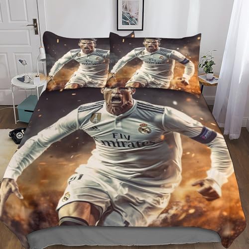 OUSIKA Cristiano Ronaldo Bettwäsche Teilig Mikrofaser Bettbezüge Jungs Kinderbettwäsche Set Mit Reißverschluss Und Kissenbezug 3 Teilig Sets Double（200x200cm） von OUSIKA