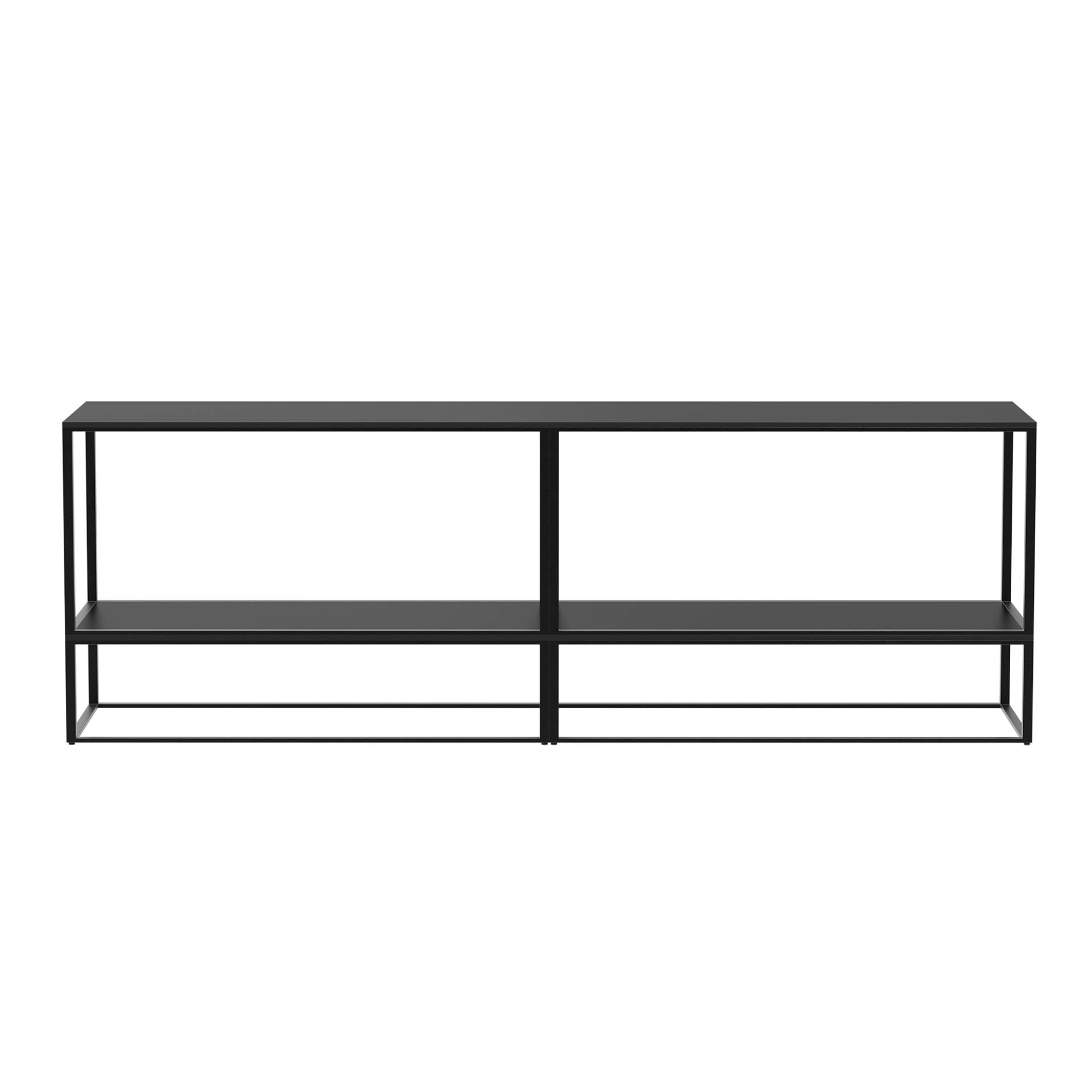 OUT OBJEKTE UNSERER TAGE - Fischer Design 20 Sideboard 180x38x58,5cm - schwarz/MDF lackiert/mit 2 offenen Fächern/Gestell Stahl schwarz pulverbeschich von OUT OBJEKTE UNSERER TAGE