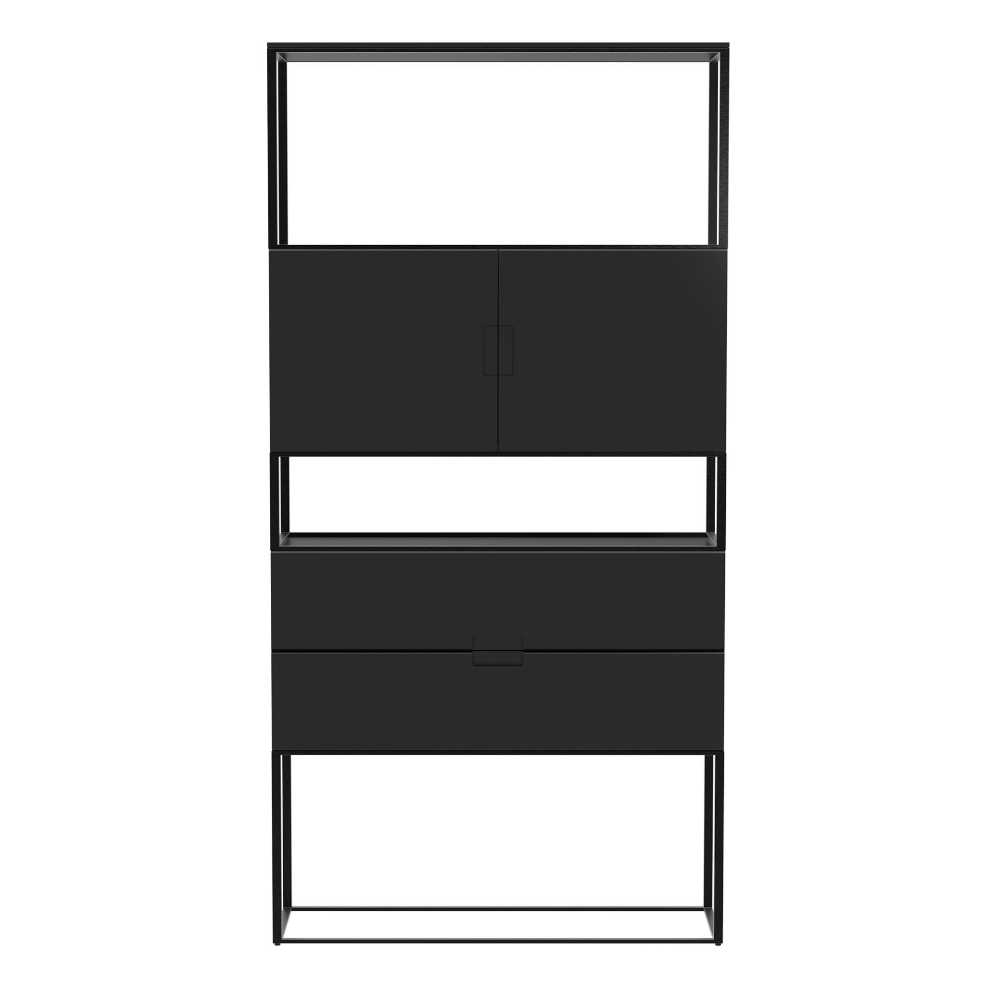 OUT OBJEKTE UNSERER TAGE - Fischer Design 27 Highboard 90x38x175,5cm - schwarz/MDF lackiert/mit 2 Schubladen/1x Fach mit 2 Türen ohne Einlegeböden/Ges von OUT OBJEKTE UNSERER TAGE