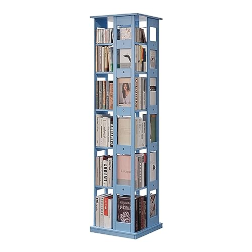 zuverlässiges Bücherregal, drehbares Bücherregal mit 5/6 Etagen, quadratisches, bodenstehendes Bücherregal, modernes Bücherregal aus Massivholz mit drehbaren Rädern. Bücherregale sicher und stabil von OUZBEM