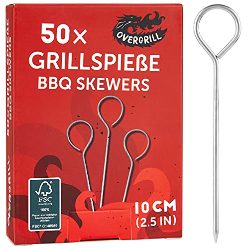 Grillspieße Edelstahl: 50x Premium Edelstahl Grillspieß kurz 10cm – Grill Zubehör für BBQ und Schaschlik – Edelstahl Spieße – Vielseitige Metallspieße Grill – Edelstahl Grill Spieß von OVERGRILL von OVERGRILL