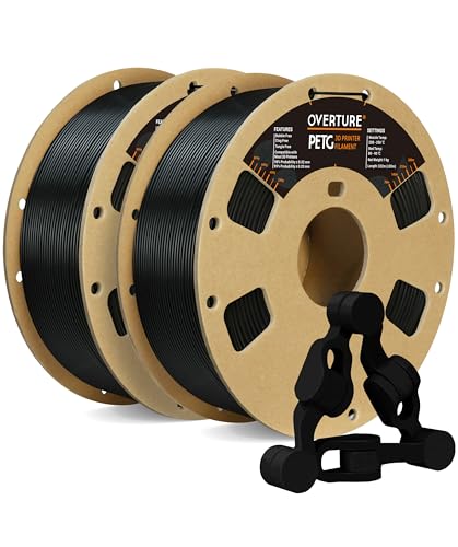 OVERTURE PETG Filament Schwarz 1.75mm, 2kg Coil (4.4lbs), ordentlich gewickelte dauerhafte PETG Filament für 3D Drucker (Schwarz*2) von OVERTURE