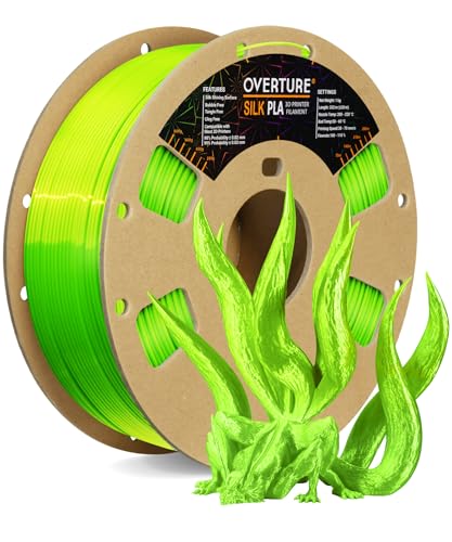 OVERTURE Silk PLA Filament 1.75mm, 1kg 3D Drucker Filament Seide PLA, Maßgenauigkeit +/- 0.03 mm(Seide Neongrün) von OVERTURE