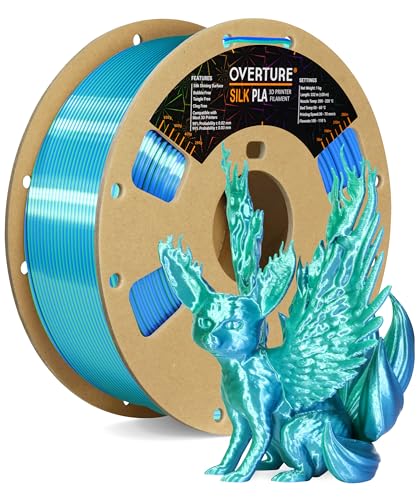 OVERTURE Dual Color Silk PLA Filament 1.75mm, 1kg 3D Drucker Filament Seide PLA, Maßgenauigkeit +/- 0.03 mm(Seide Grün-Blau) von OVERTURE