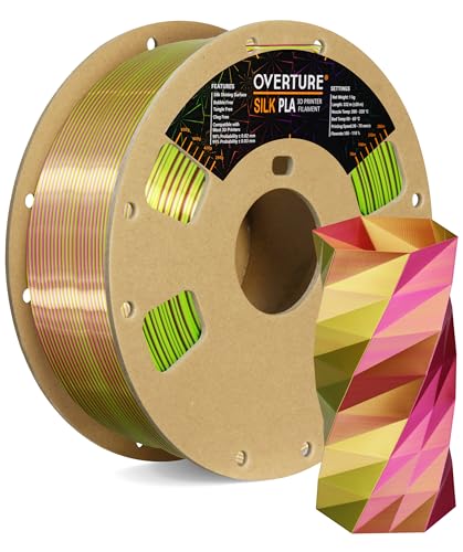 OVERTURE Dual Color Silk PLA Filament 1.75mm, 1kg 3D Drucker Filament Seide PLA, Maßgenauigkeit +/- 0.03 mm(Seide Grün-Magenta) von OVERTURE