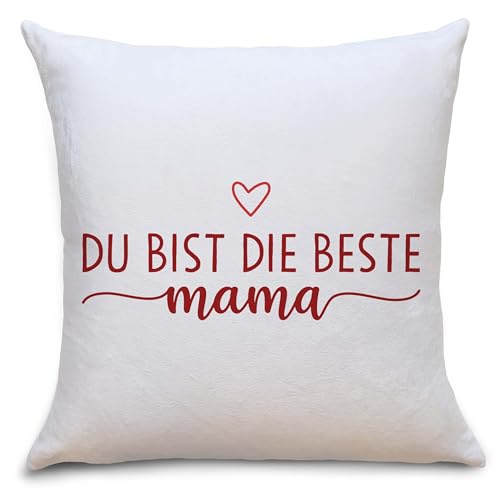 OWLBOOK® Muttertagsgeschenk Kissen Geschenke für Mama zum Muttertag | Geburtstagsgeschenk für Mama Geschenk Geburtstag Polster | Du bist die Beste Mama rot | Flauschig 40x40 von OWLBOOK