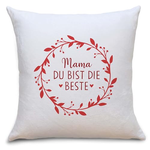 OWLBOOK® Muttertagsgeschenk Kissen Geschenke für Mama zum Muttertag | Geburtstagsgeschenk für Mama Geschenk Geburtstag Polster | Mama du bist die Beste rot | Flauschig 40x40 von OWLBOOK