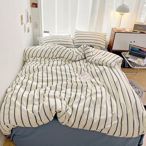 OWNPET Bunt gestreifter Druck, Bettbezug und Bettlaken, 3/4-teilig, Bettwäsche-Set für Erwachsene, Einzelbett, Doppelbett, Queen-Size-Bettlaken-Set, 200 x 230 cm von OWNPET