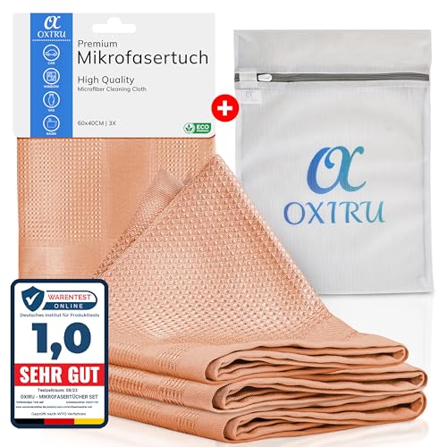 OXIRU Mikrofasertücher 40x60 Set - Perfekt für Glas Polieren, Fenster Reinigung, Microfaser Geschirrtücher, Auto Reinigungstücher, Glasreinigungstücher - Poliertücher für Gläser Gastronomie von OXIRU