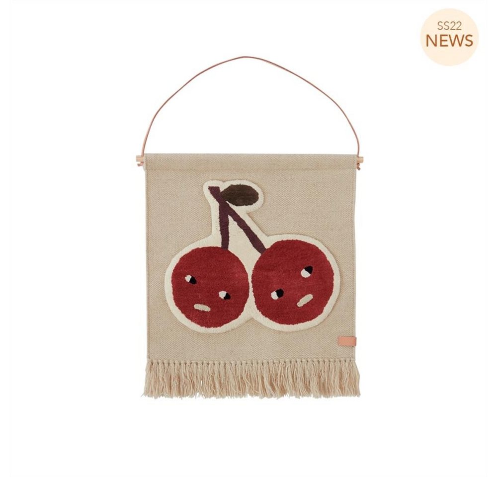 Wandteppich Cherry On Top, OYOY, 59 x 50 cm Wolle Natur Kirschmotiv Kinderzimmerdeko von OYOY