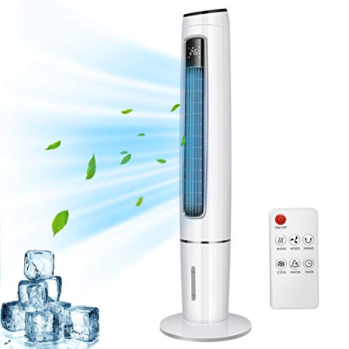 OZEANOS 4in1 Tragbare Mobile Klimalage Wasserkühlventilator Tower Klimagerät Ventilator/Luftkühler/Luftbefeuchter/, mit Fernbedienung, 3,5L Wassertank, 65 W,OT-EC-65 (3.5l) von OZEANOS