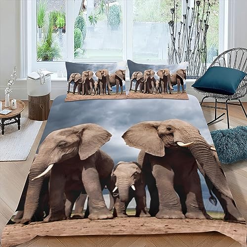 OaKita 3D Elefant Bettwäsche Set,Natur Tiere Elefanten Kinder Bettbezug 135x200 cm mit Reißverschluss Weiche Microfaser Bettwäsche mit 2 Kissenbezug 80x80 cm (A05,155 x 220 cm) von OaKita
