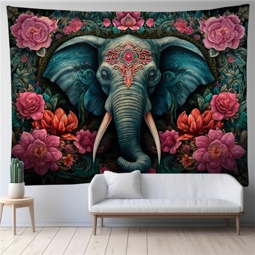 OaKita Elefant Wandteppich Bohemian Tapisserie Kreativ Tier Drucken Wandbehang Elefant Wandtuch Wandteppich aus Polyster Wohnheim-Dekoration (A01,200 x 150 cm) von OaKita