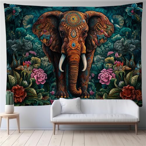 OaKita Elefant Wandteppich Bohemian Tapisserie Kreativ Tier Drucken Wandbehang Elefant Wandtuch Wandteppich aus Polyster Wohnheim-Dekoration (A03,200 x 150 cm) von OaKita