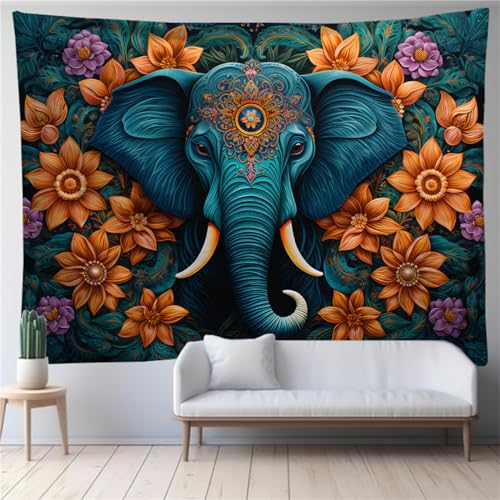 OaKita Elefant Wandteppich Bohemian Tapisserie Kreativ Tier Drucken Wandbehang Elefant Wandtuch Wandteppich aus Polyster Wohnheim-Dekoration (A07,230 x 180 cm) von OaKita