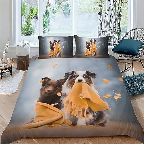 OaKita Hund Muster Bettbezug 135x200cm Hunde-Motiv Bettwäsche Set Microfaser Mädchen Bettbezug mit Reißverschluss und 2 Kissenbezug 80x80cm (A06,155 x 220 cm) von OaKita