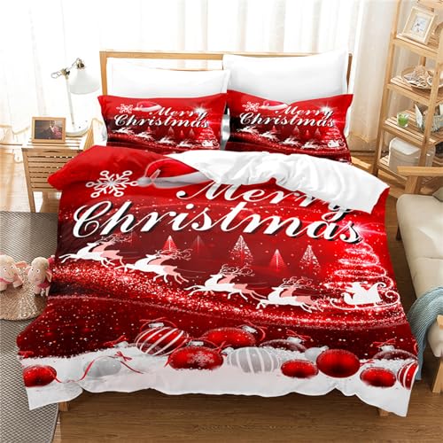 OaKita Weihnachten Bettwäsche Set Elch Muster Rot Schneemann Rentier Bettbezug 3 teilig Weiche Mikrofaser Bettwäsche Set mit 2 Kissenbezug 80x80 cm (A07,135x200cm/80x80cm) von OaKita