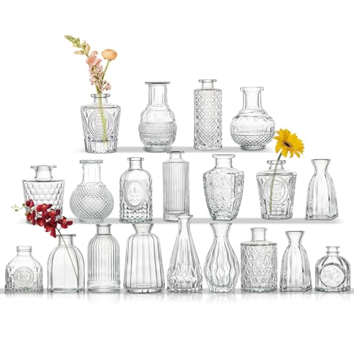 20er-Set Kleine Vasen Kleine Glasvase Vintage Deko Vasen Set Blumendekoration für Tischdeko Mittelstücke, Hochzeitsdekorationen, Blumen Deko Wohnzimmer Bad Muttertagsgeschenk, Transparent von Oairse