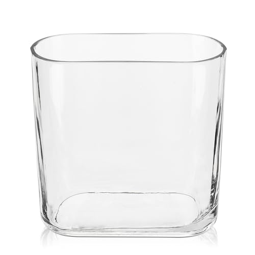 Oairse Transparente Glasvase, 18 cm, moderne Vase für Blumen, geriffelte Vase, Tafelaufsatz, Vase, dekorative Blumenvase für Wohnzimmer, Esstisch, Hochzeit, Zuhause, Hochzeit, Party, Dekor von Oairse