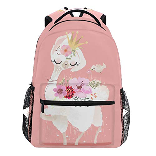 Oarencol Rucksack, süßer Llama-Alpaka-Blumen-Vogel-Rucksack, Tagesrucksack, Reisen, Schule, College, für Damen, Herren, Mädchen und Jungen von Oarencol