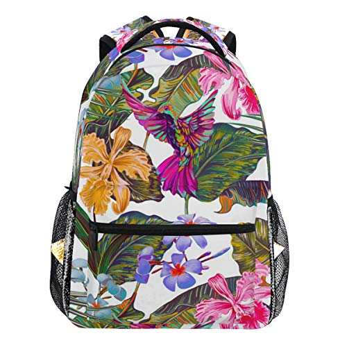 Oarencol Rucksack mit Blumen, Palmen, Dschungelblatt, Kolibri, für Reisen, Schule, Schule, Hochschule von Oarencol