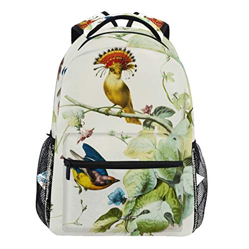 Oarencol Rucksack mit Buntem Vogel, Vintage-Blumen-Blätter-Motiv, für Reisen, Schule, Schule, Hochschule von Oarencol