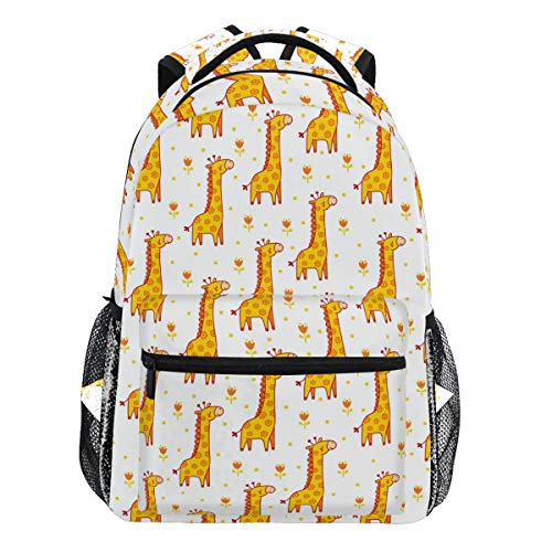 Oarencol Rucksack mit niedlichem Giraffe und Blumen, Cartoon-Motiv, Gelb mit Punkten von Oarencol