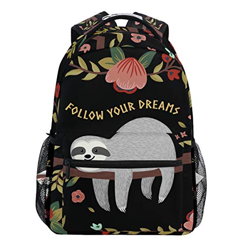 Oarencol Rucksack mit niedlichem Tierfaultier und Blume, Folge Your Dreams, für Reisen, Schule, Hochschulen, für Damen und Herren von Oarencol