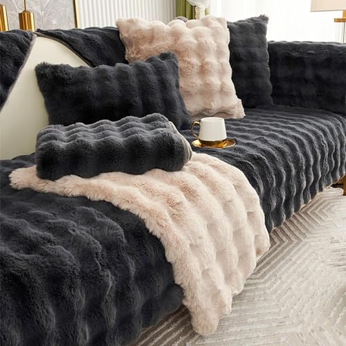 ObaBO Sofabezug L Form 2 3 Sitzer Samt Ecksofa, Couchbezüge Sofa/Couch überwurfdecke, Sofadecken Zum Abdecken, Sofaüberwurf Sofaschoner rutschfest Sofaschutz Hunde,Schwarz-70x120cm von ObaBO