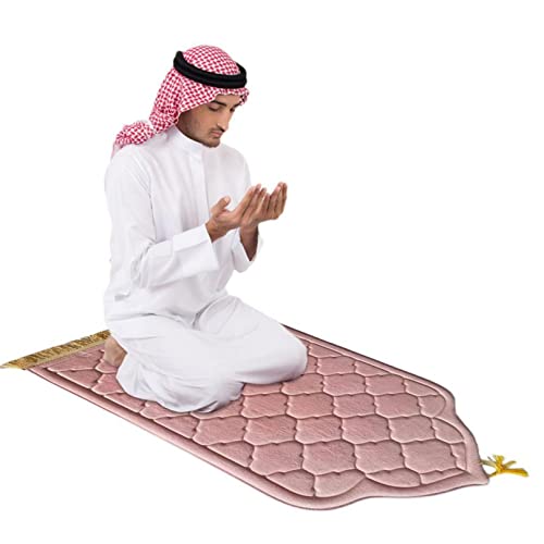 Gebetsmatte, Flanell muslimischer Gebetsteppich mit Quasten, tragbare islamische Gebetsmatte, dicke Gebetsmatte islamische Geschenke, weiche Reisegebetsmatte für Hochzeitsvorräte zu Hause (rosa, von Obelunrp