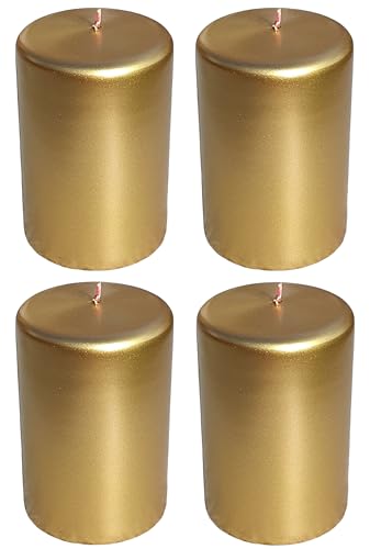 Gala Mythical Winter Stumpenkerzen - Gold in Geschenkverpackung - 4 Stück - 10 x 7 cm - Dekorative Kerzen - Lange Brenndauer - Unparfümiert - Natürliches Pflanzenwachs - Adventskranz von Oberle