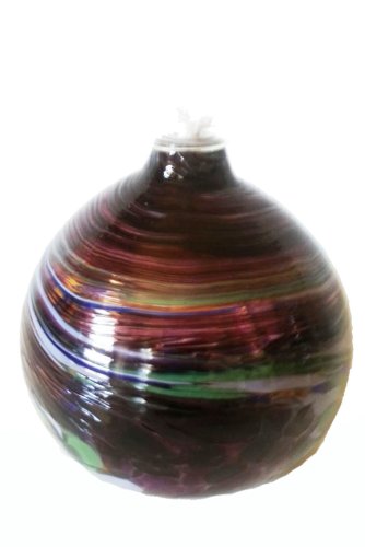 Oberstdorfer Glashütte Öllampe runde Glasöllampe violett gelüsterte Petroleumlampe Kristallglas mundgeblasen Durchmesser ca. 9 cm von Oberstdorfer Glashütte