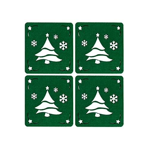 Oblique Unique® Filzuntersetzer 4er Pack Ø 10cm Engel oder Tannenbaum Glasuntersetzer Getränke Untersetzer für Gläser Tassen Tischdeko Weihnachtsdeko (Grün - Tannenbaum - quadratisch) von Oblique Unique