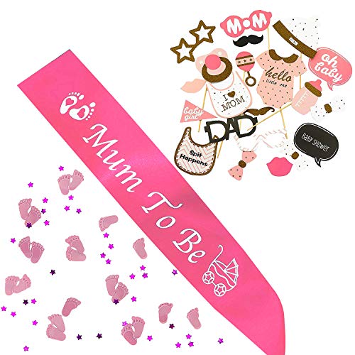 Oblique Unique® Mum to Be Baby Shower Party Deko Set für Mädchen - Mum to Be Schärpe + Konfetti + Fotorequisiten Fotoaccessoires Rosa Pink von Oblique Unique