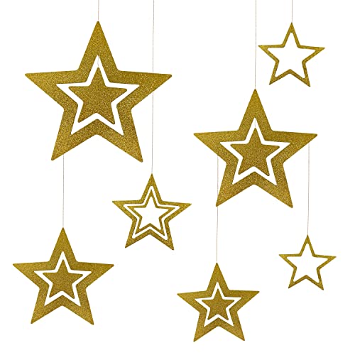 Oblique Unique® Sterne zum Aufhängen 7er Set Glitzer Stern Deckenhänger Deko für Weihnachten Advent und Winter Dekoration Weihnachtsdeko (Stern - Gold) von Oblique Unique