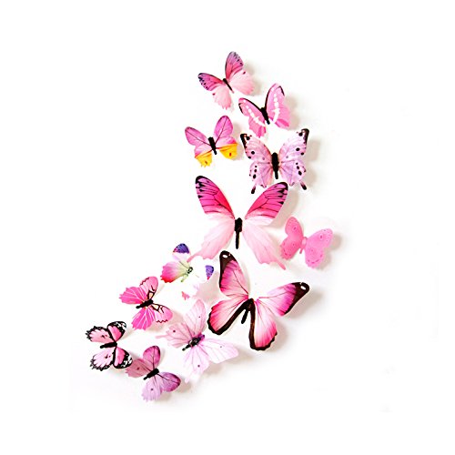 Oblique Unique 3D Schmetterlinge Blumen 12er Set Dekoration Wandtattoo (Real (Rosa)) von Oblique Unique