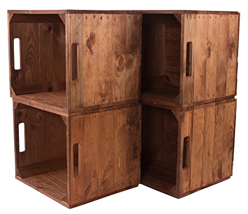 4 Kisten für Kallax Regale Fachelement aus Holz für Regale - auch einzeln schöne Deko - 32x37,5x32,5cm (Used Farbton) von Obstkisten Online
